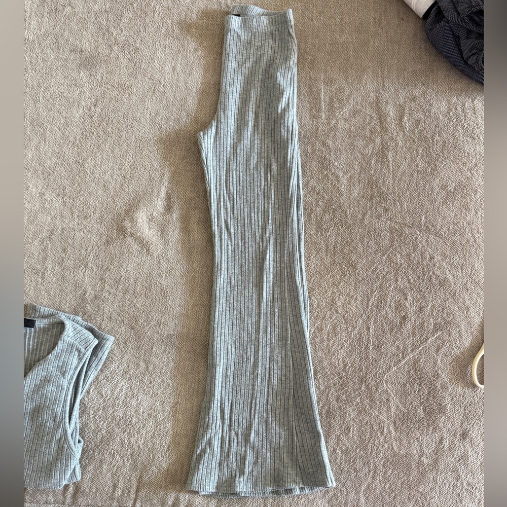 Lulu's Light Gray Ribbed Knit Lounge Set - Picture 2 of 3